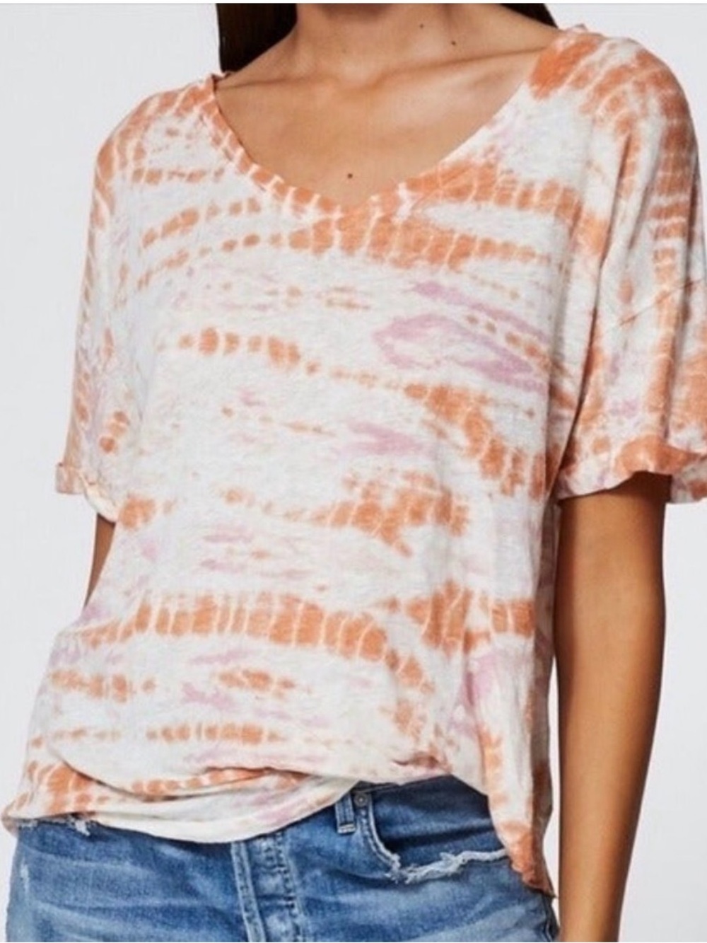YFB Women's Orange Tie-Dye V-Neck Short Sleeve Top